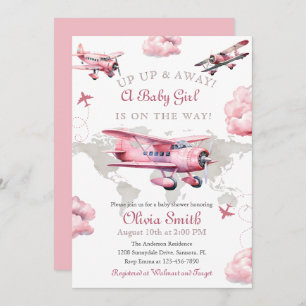 Vintages Flugzeug mit Aquarellfarbe Reisen Kinderd Einladung