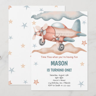 Vintages Flugzeug mit Aquarellfarbe zum Geburtstag Einladung