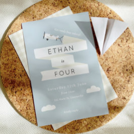 Vintages Flugzeug mit Banner-Kindergeburtstag lade Einladung