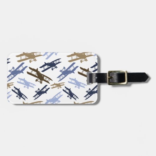Vintages Flugzeug Muster Blau braun Gepäckanhänger (Vorderseite horizontal)