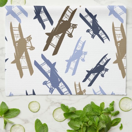 Vintages Flugzeug Muster Blau braun Geschirrtuch (Gefaltet)