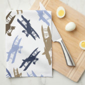 Vintages Flugzeug Muster Blau braun Geschirrtuch (Viertel Falte)