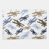 Vintages Flugzeug Muster Blau braun Geschirrtuch (Horizontal)
