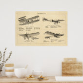 Vintages Flugzeug Retro Alte Biplane Antikes Flugz Poster (Küche)