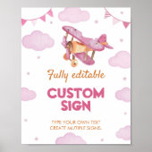 Vintages Flugzeug Rosa Girl Geburtstagsschild Poster (Vorne)