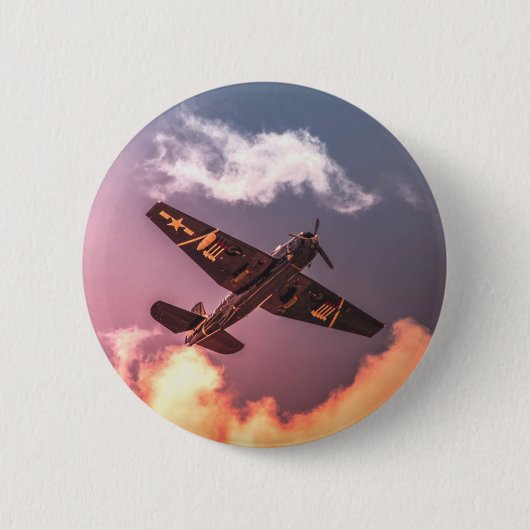 Vintages Flugzeug Schöner Himmel Button (Vorderseite)