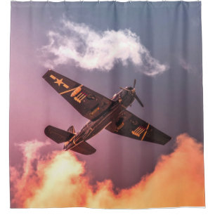 Vintages Flugzeug Schöner Himmel Duschvorhang