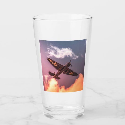 Vintages Flugzeug Schöner Himmel Glas (Vorderseite)