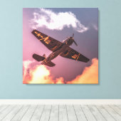 Vintages Flugzeug Schöner Himmel Leinwanddruck (Insitu (Holzboden))