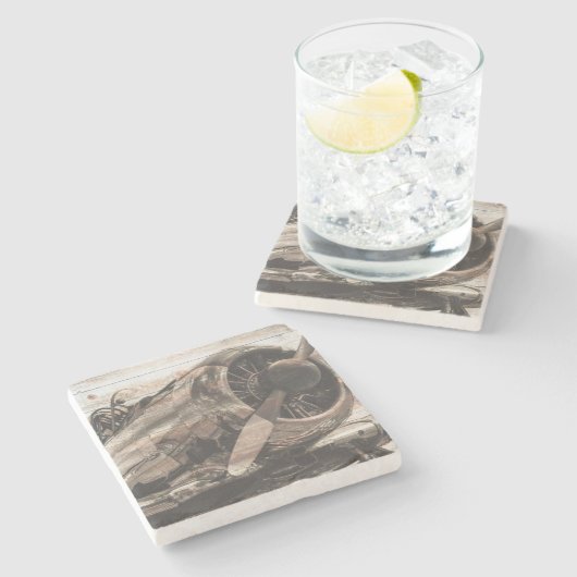 Vintages Flugzeug Steinuntersetzer (Seitenansicht)