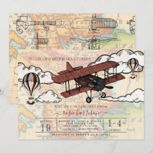Vintages Flugzeug Travel Baby Dusche Einladung