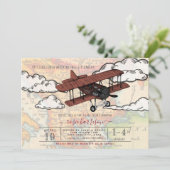 Vintages Flugzeug | Travel Baby Dusche Einladung (Stehend Vorderseite)