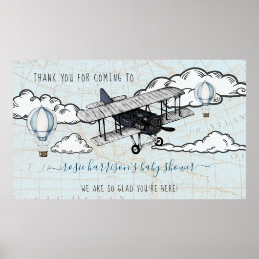 Vintages Flugzeug | Travel Baby Dusche Willkommen Poster (Vorne)