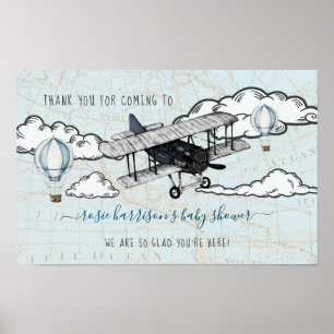 Vintages Flugzeug Travel Baby Dusche Willkommen Poster
