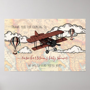 Vintages Flugzeug Travel Baby Dusche Willkommen Poster