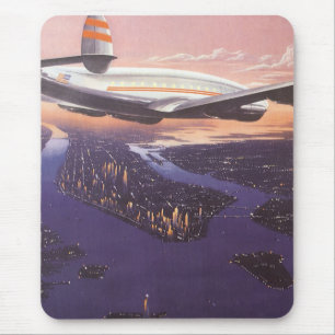 Vintages Flugzeug über dem Hudson River, New York  Mousepad