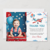 Vintages Flugzeug zum ersten Geburtstag Dankeschön Dankeskarte (Vorderseite)