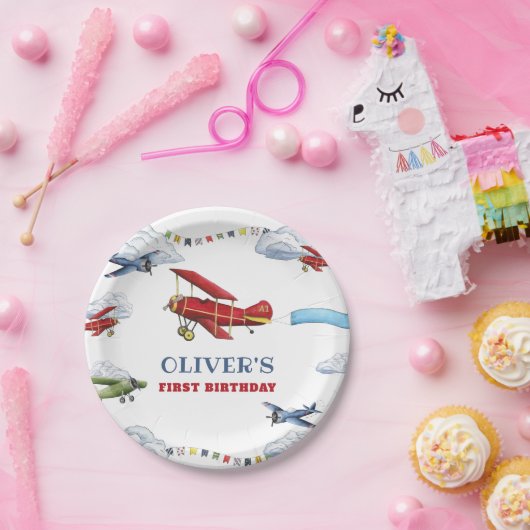 Vintages Flugzeug zum ersten Geburtstag Teller (Party)
