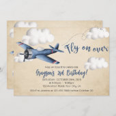 Vintages Flugzeug zum Geburtstag einladen, Junge e Ankündigung (Vorne/Hinten)