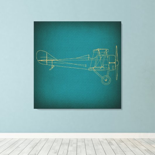 Vintages Flugzeugdiagramm Aquamariner blauer Retro Leinwanddruck (Insitu (Holzboden))