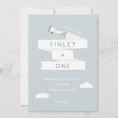 Vintages Flugzeugthema 1. Geburtstag Gingham Einladung (Vorderseite)