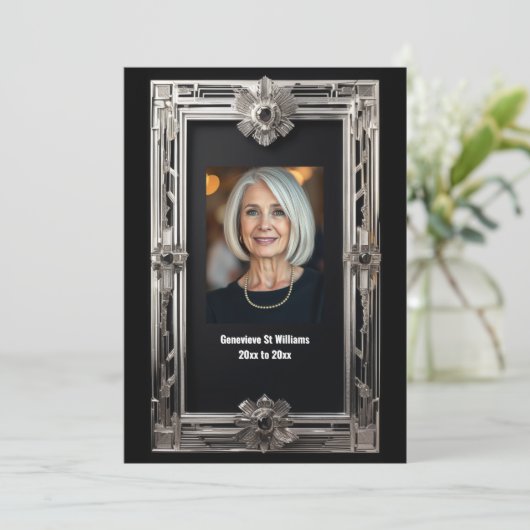 Vintages Foto Abschied von Silberschwarz Einladung (Stehend Vorderseite)