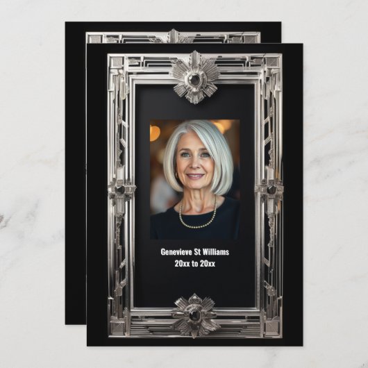 Vintages Foto Abschied von Silberschwarz Einladung (Vorne/Hinten)