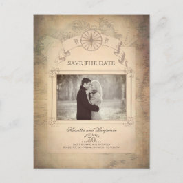 Vintages Foto der Weltkarte Save the Date Ankündigungspostkarte