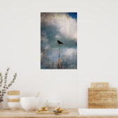 Vintages Foto einer Krähe auf einem Baum Poster (Küche)