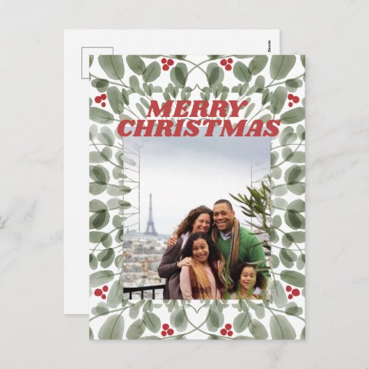 Vintages Foto Frohe Weihnachtsgrün Postkarte (Vorne/Hinten)