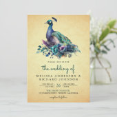 Vintages Foto für Blumenpfaue QR Code Hochzeit Einladung (Stehend Vorderseite)