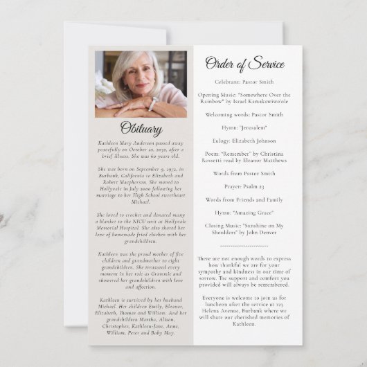 Vintages Foto-Gedenkprogramm Einladung (Rückseite)