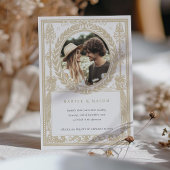 Vintages Foto Hochzeit Verziert Laurel Einladung