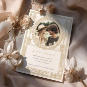 Vintages Foto Hochzeit Verziert Laurel Einladung