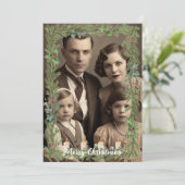 Vintages Foto Kiefernkronen Weihnachtsrahmen Feiertagskarte (Stehend Vorderseite)