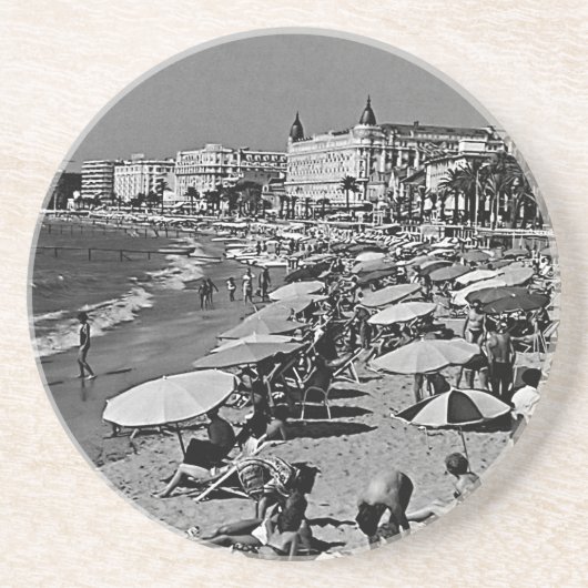 Vintages Frankreich Cannes Strand Getränkeuntersetzer (Vorne)