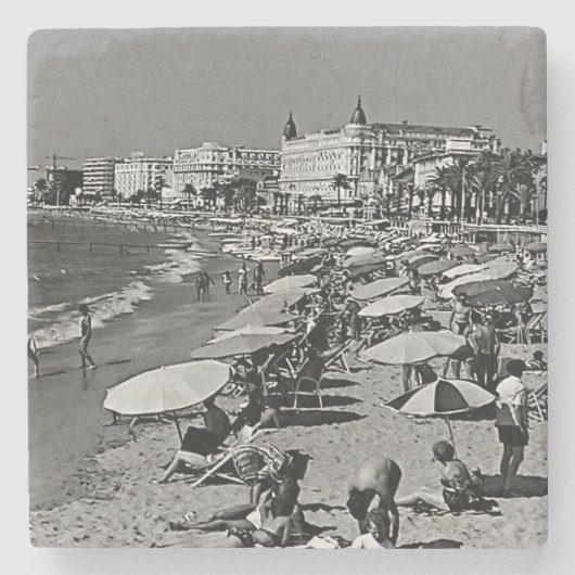 Vintages Frankreich Cannes Strand Steinuntersetzer (Vorderseite)