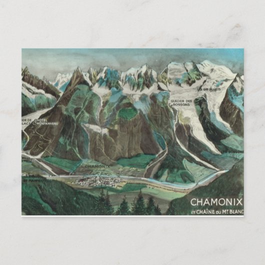 Vintages Frankreich, Chamonix, Mont Blanc Postkarte (Vorderseite)