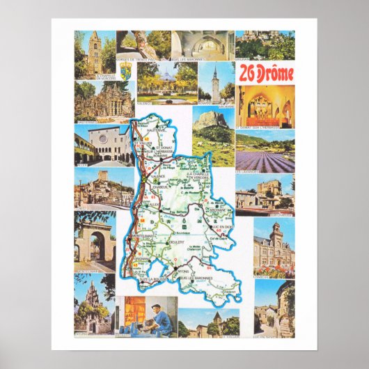 Vintages Frankreich, Karte, Drome Poster (Vorne)