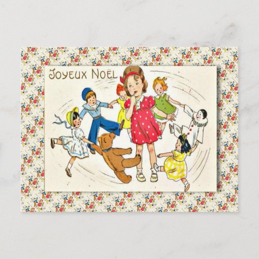 Vintages Frankreich, Mädchen mit Tanzspielzeug Postkarte (Vorderseite)