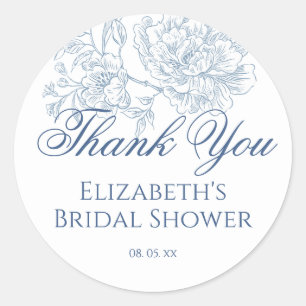 Vintages Französisch Blue Floral Toile Script Viel Runder Aufkleber