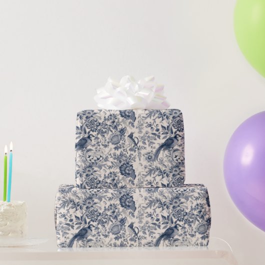 Vintages Französisch Blue Toile Fleurie Geschenkpapier (Partygeschenke)