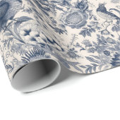 Vintages Französisch Blue Toile Fleurie Geschenkpapier (Rolleneckpunkt)