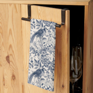 Vintages Französisch Blue Toile Fleurie Geschirrtuch