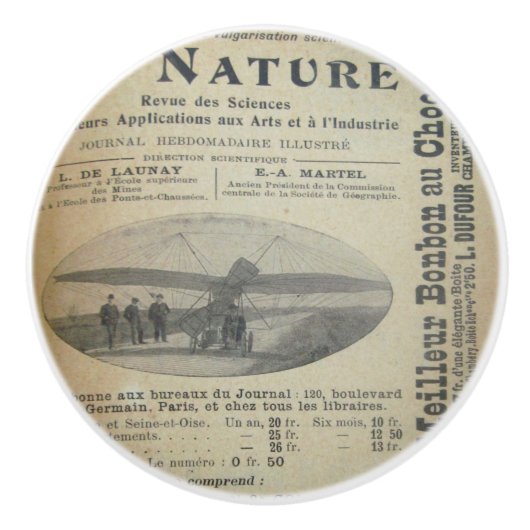 Vintages Französisch Gezeichnet Pull Keramikknauf (Vorderseite)