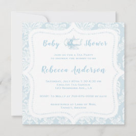 Vintages Französisch Light Blue Damask Baby Duscht Einladung