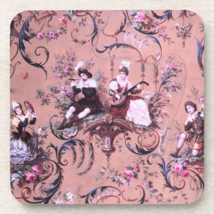 Vintages Französisch Rosa Toile Viktorianische Sti Getränkeuntersetzer