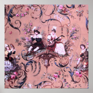 Vintages Französisch Rosa Toile Viktorianische Sti Poster