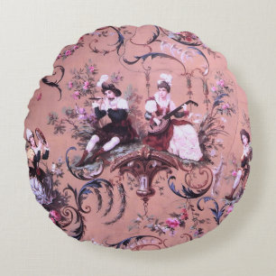 Vintages Französisch Rosa Toile Viktorianische Sti Rundes Kissen
