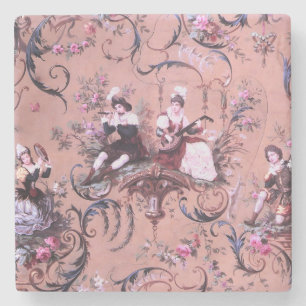 Vintages Französisch Rosa Toile Viktorianische Sti Steinuntersetzer